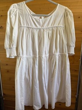 Urban Outfitters White Tiered Peasant Dress with Puff Sleeves